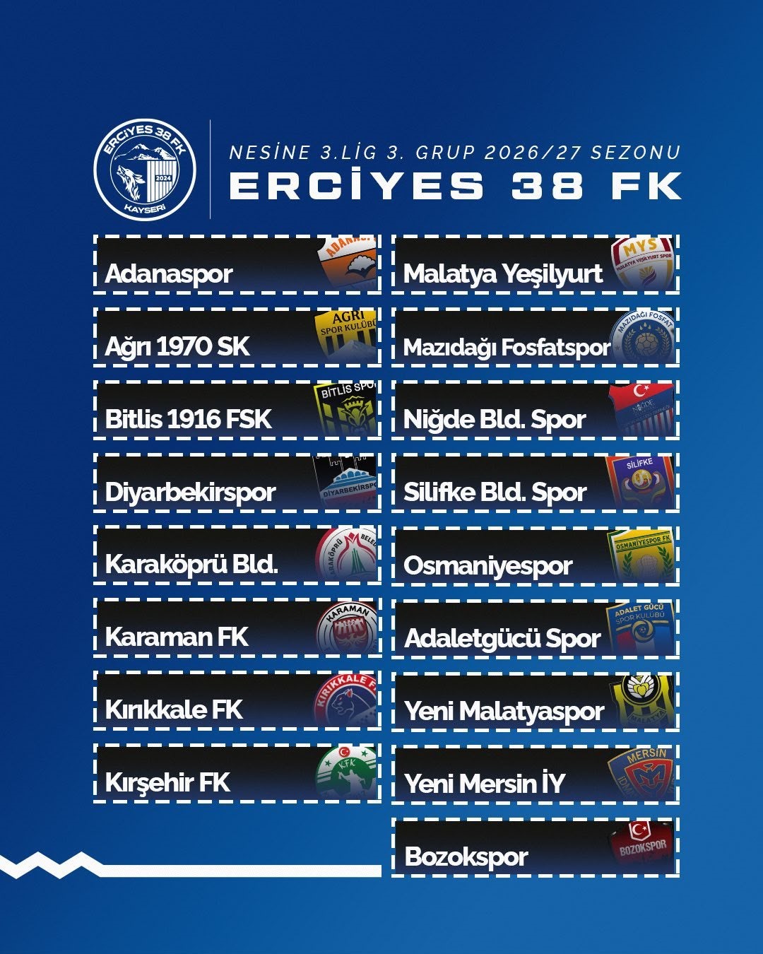 Erciyes 38 FK'nın grubu belli oldu