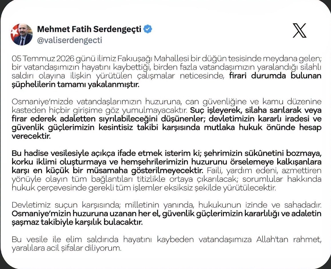 Osmaniye'de düğün salonundaki cinayette firari şüpheliler de yakalandı