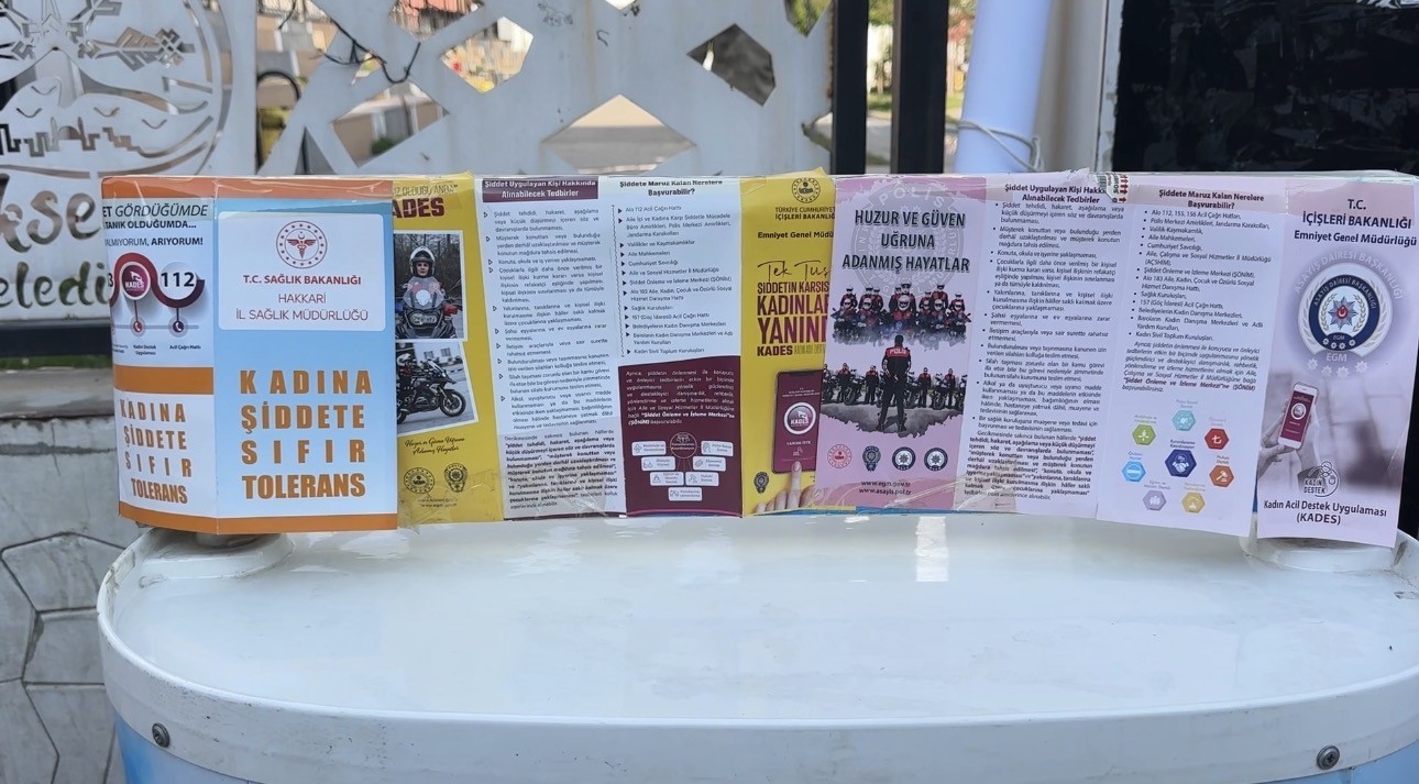 HAKKARİ'NİN YÜKSEKOVA İLÇESİNDE JANDARMA, POLİS VE AİLE VE SOSYAL HİZMETLER MÜDÜRLÜĞÜ EKİPLERİ, KADINA YÖNELİK ŞİDDETLE MÜCADELE KAPSAMINDA VATANDAŞLARI KADIN ACİL DESTEK UYGULAMASI (KADES) HAKKINDA BİLGİLENDİRDİ.