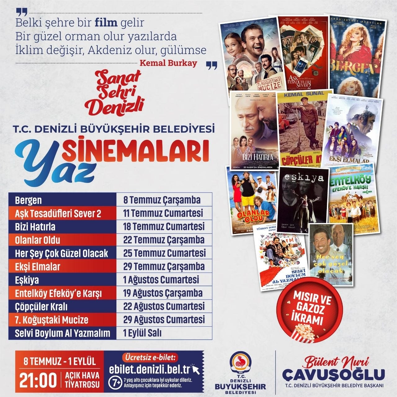 Denizli'de Açık Hava Sinema Günleri başlıyor