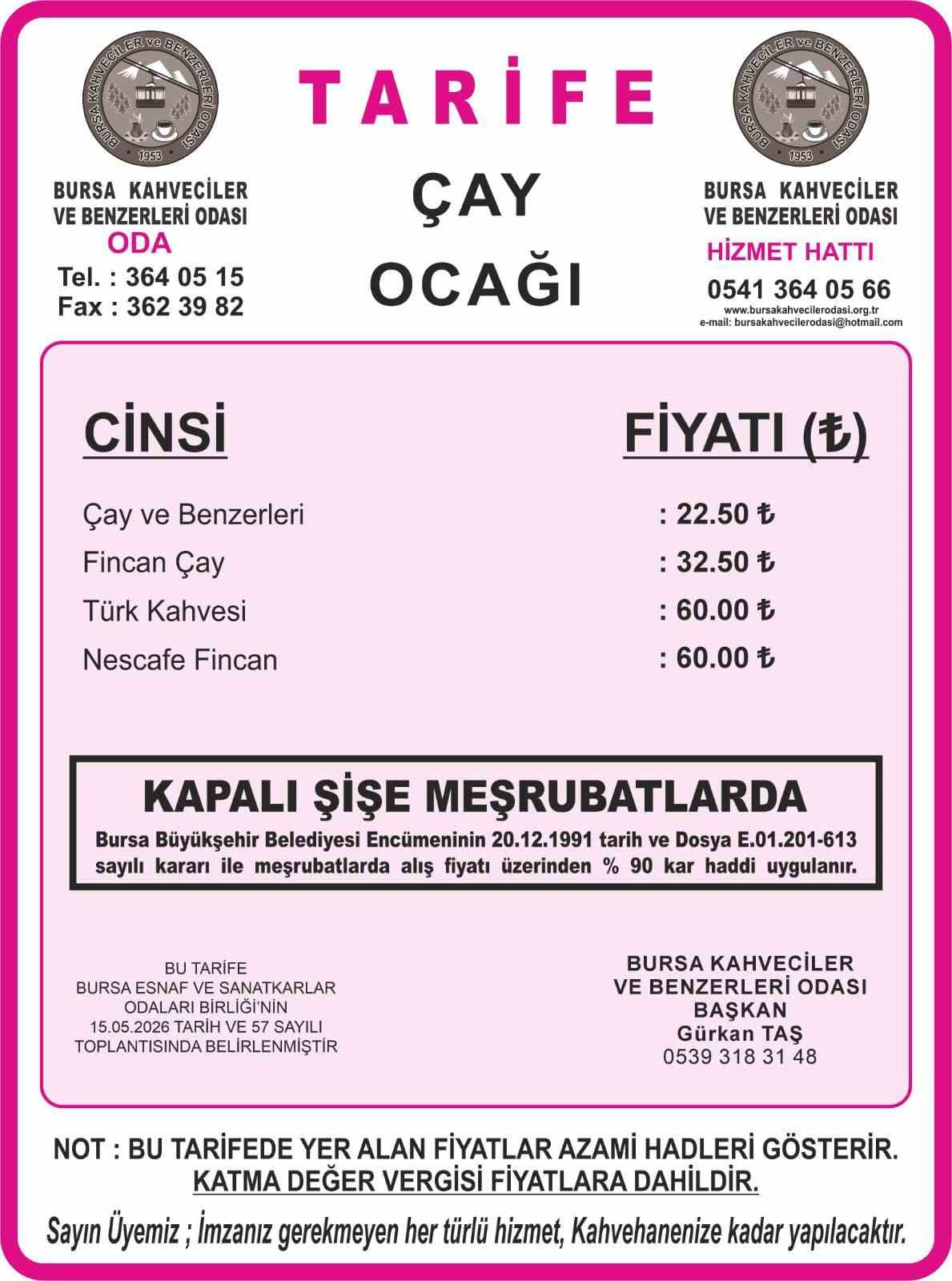 Bursa'da çay ve kahve fiyatlarına yüzde 30 zam