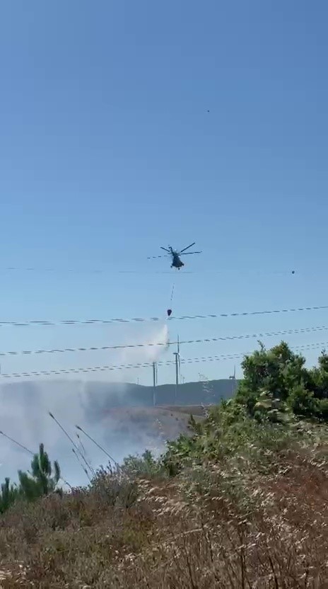 Karacabey'de engebeli arazide yangın