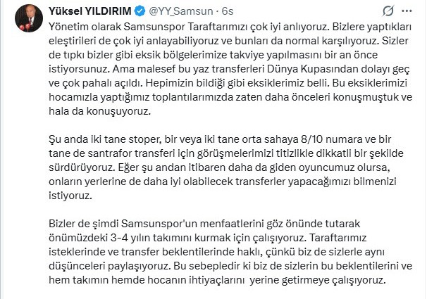 Yüksel Yıldırım: "2-3 yıl içinde ligin ilk 5’inde kalıcı olacağız"