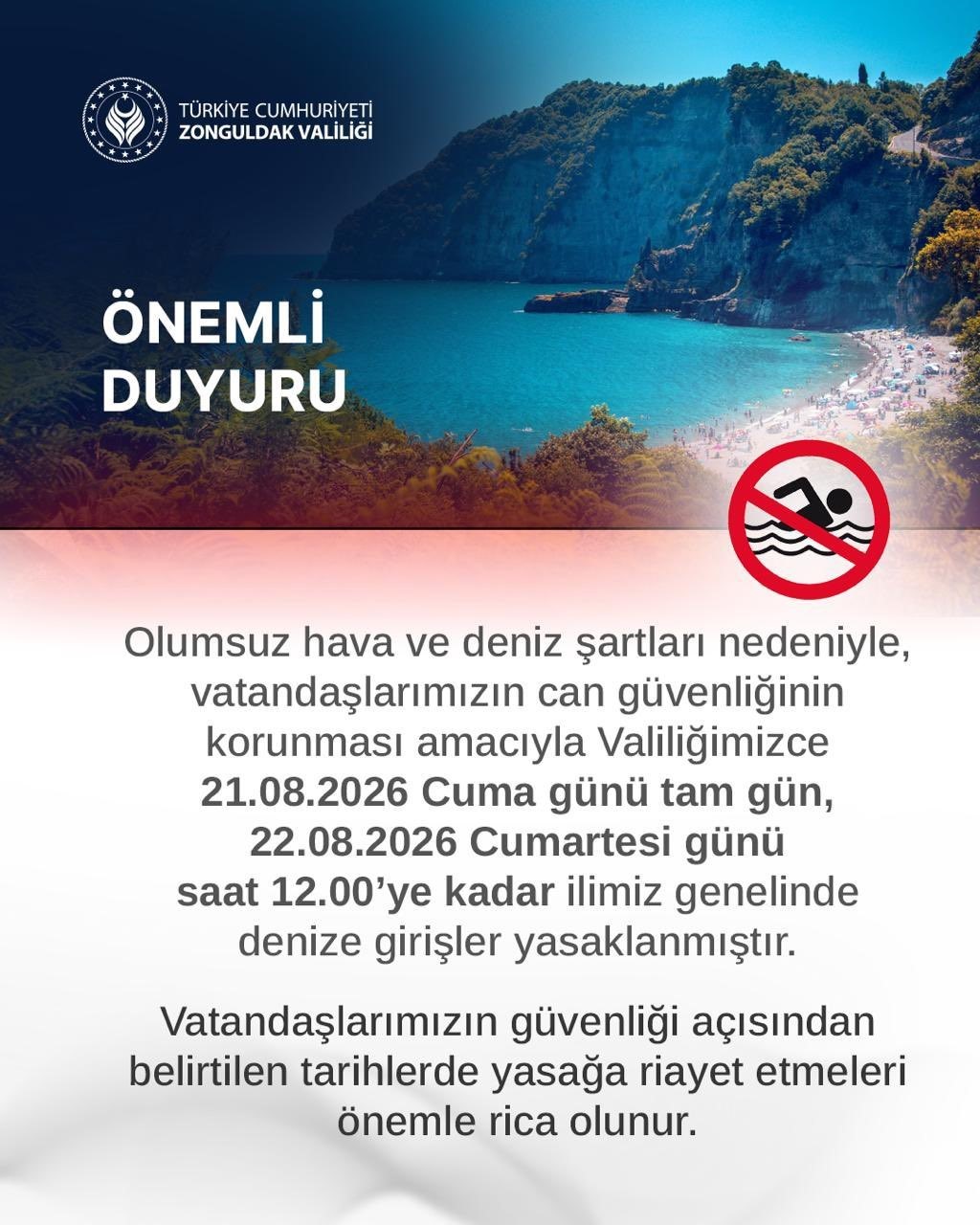Zonguldak’ta iki gün boyunca denize girişler yasaklandı