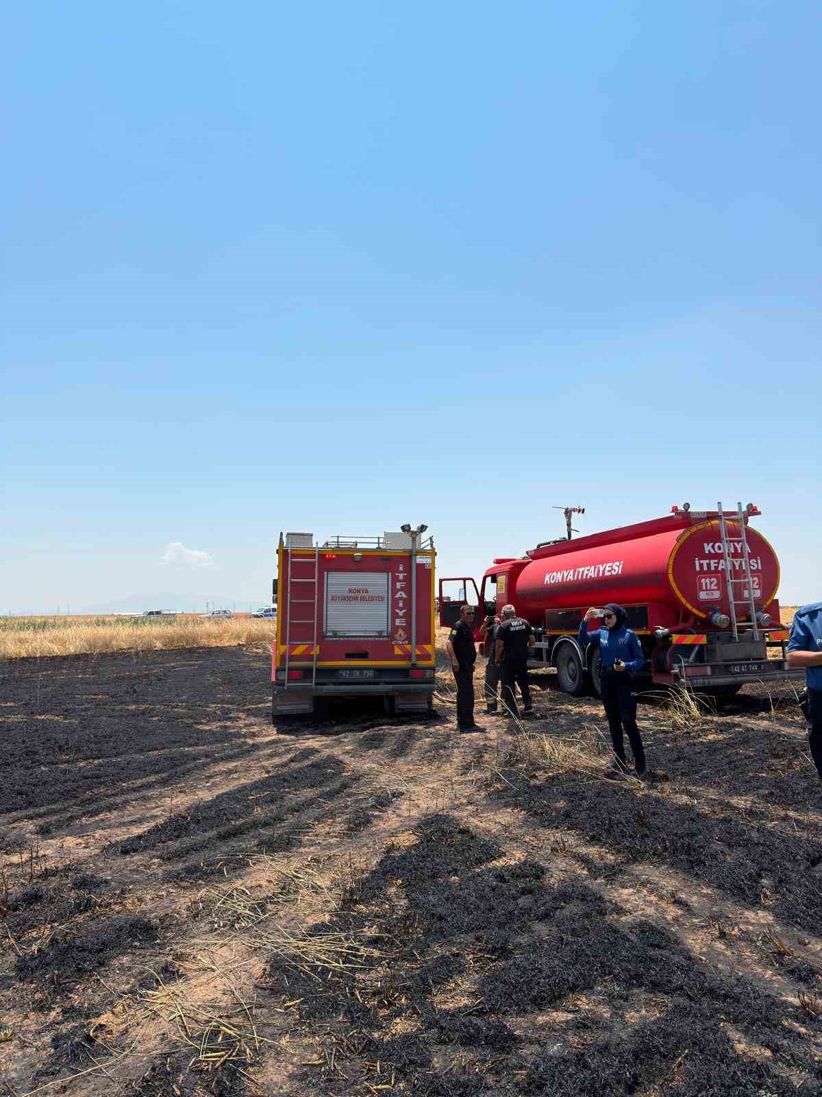 Karapınar'da 15 dönüm arpa ekili tarla yangında zarar gördü