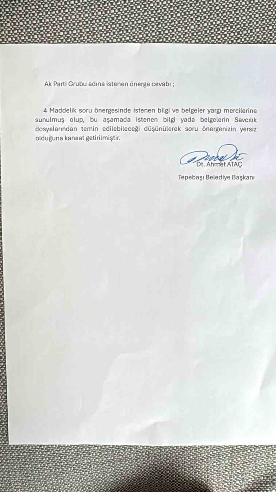 Tepebaşı Belediyesi, AK Parti Grubu'nun 4 maddelik yazılı soru önergesini cevapsız bıraktı
