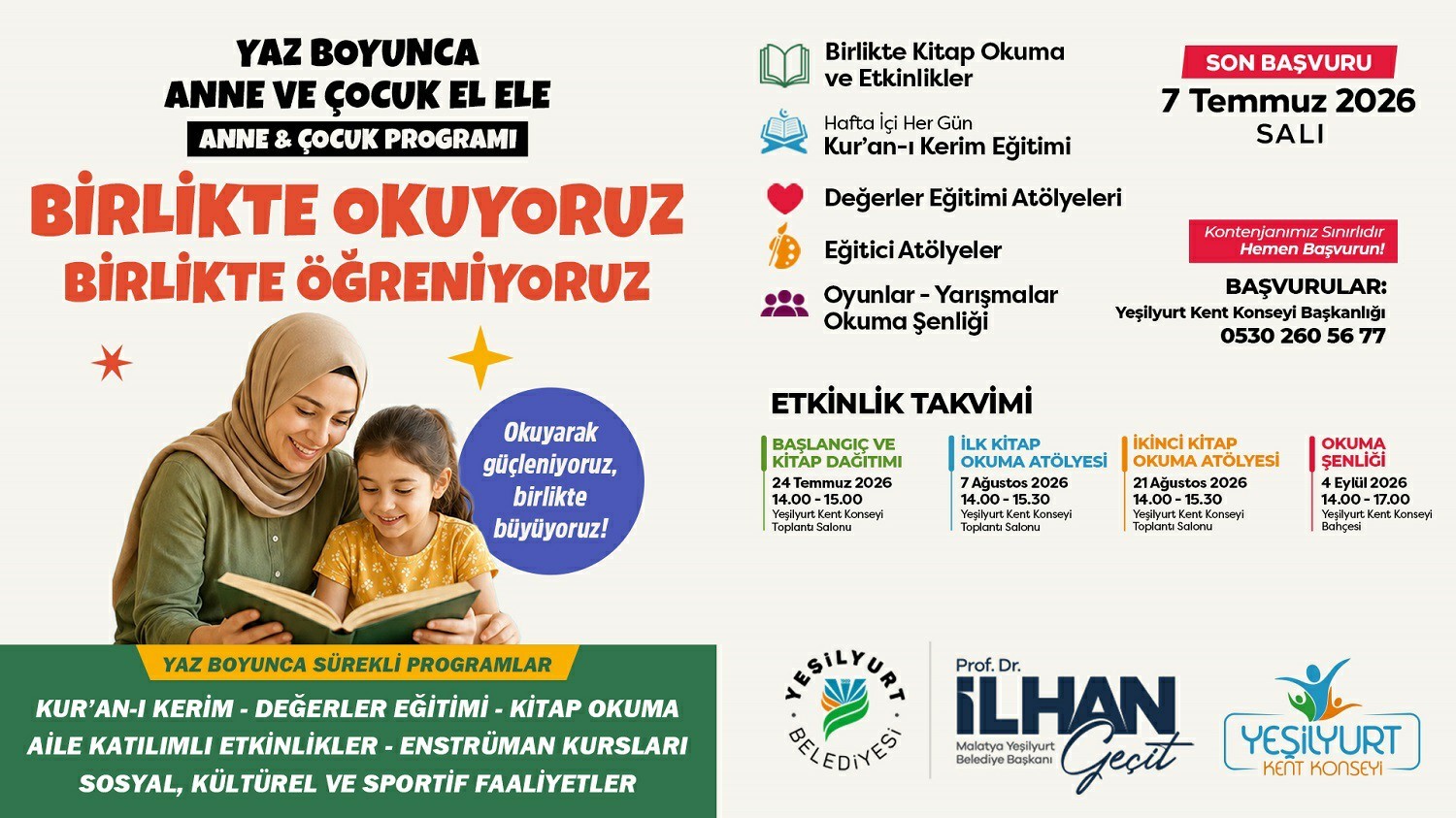 Yeşilyurt'ta 'Birlikte Okuyoruz, Birlikte Eğleniyoruz' etkinlikleri başlıyor