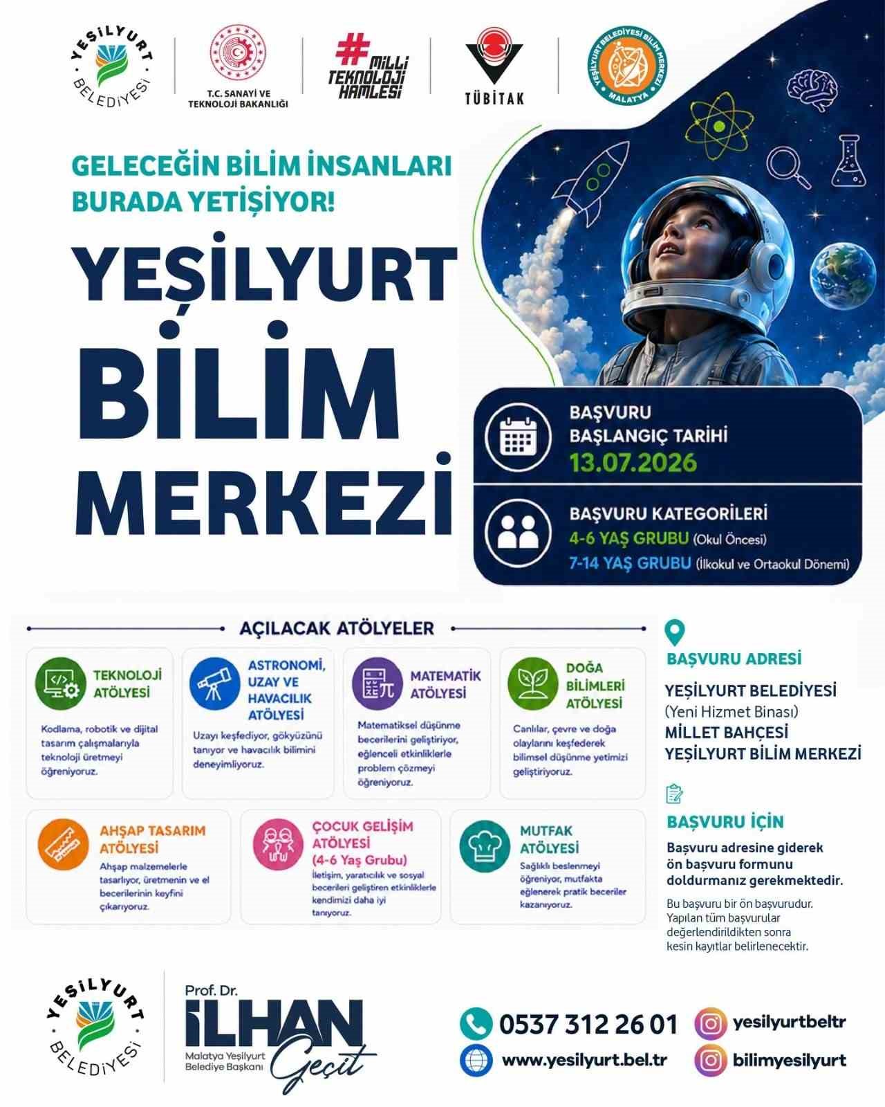 Yeşilyurt Bilim Merkezi başvuruları 13 Temmuz'da başlıyor