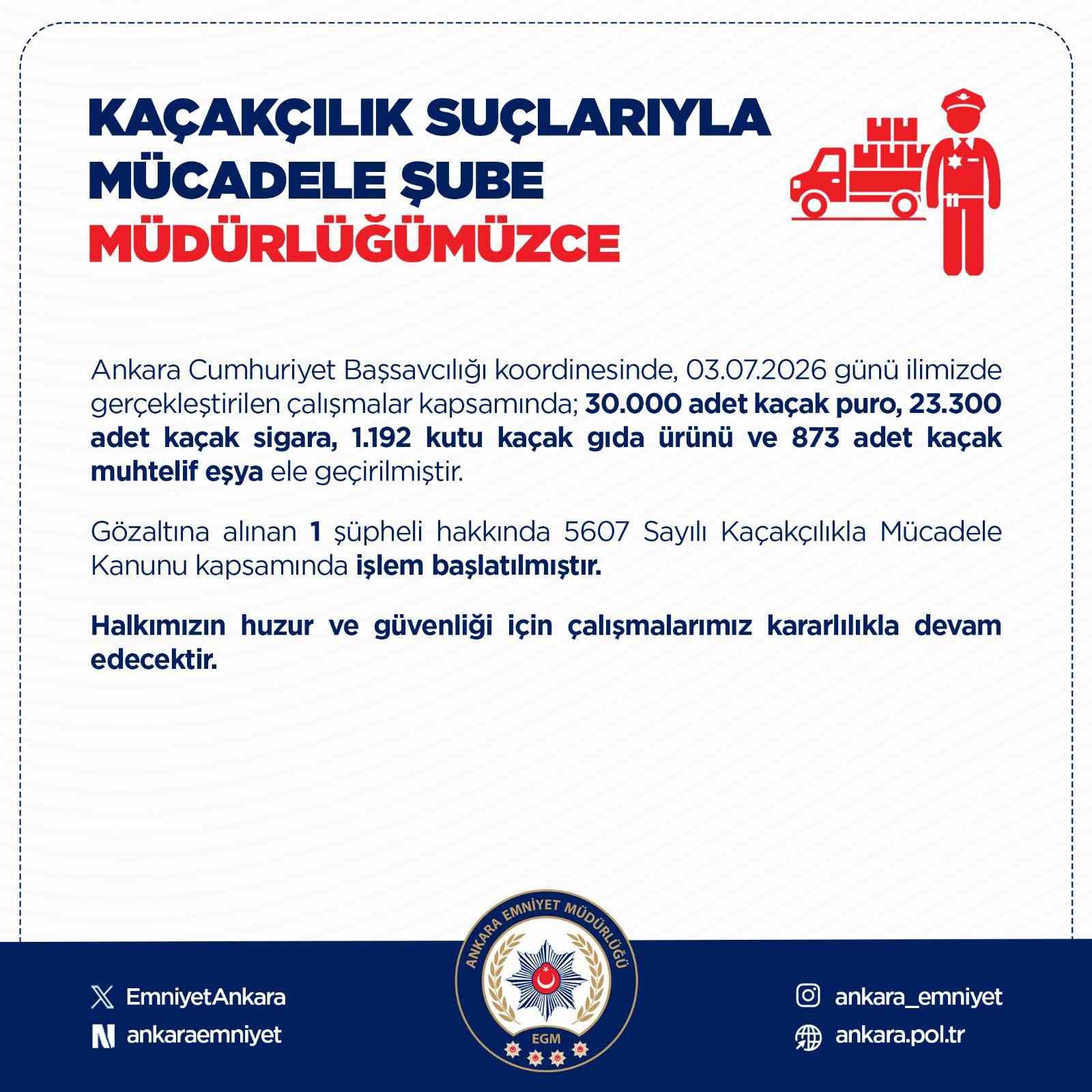Ankara'da kaçakçılık operasyonu: 30 bin adet kaçak puro ele geçirildi