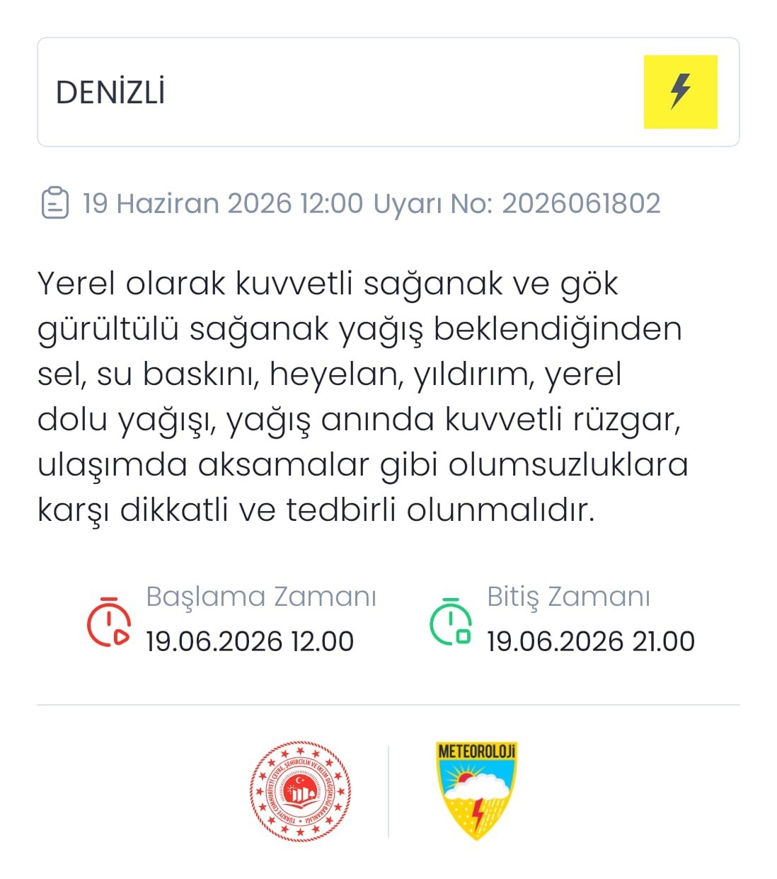 Meteoroloji Denizli için yerel kuvvetli sağanak ve dolu uyarısı yaptı