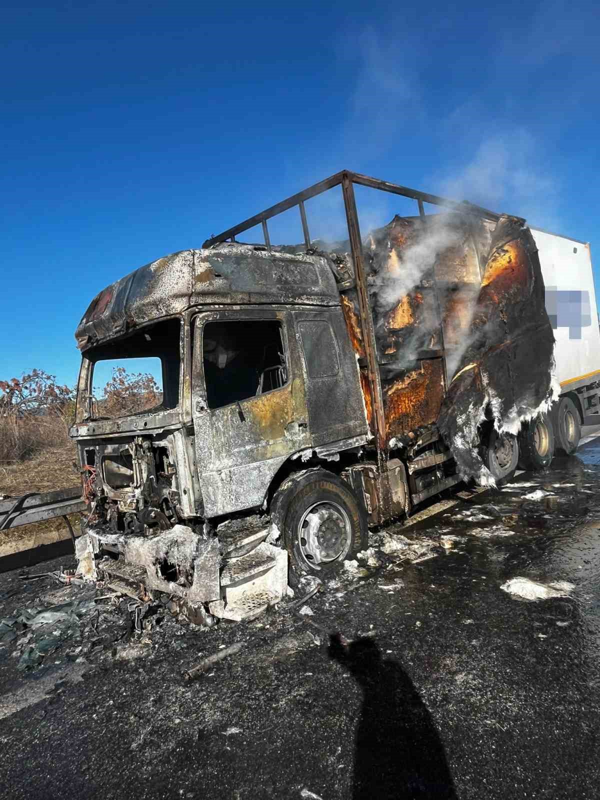Bolu’da kargo yüklü tır alev alev yandı